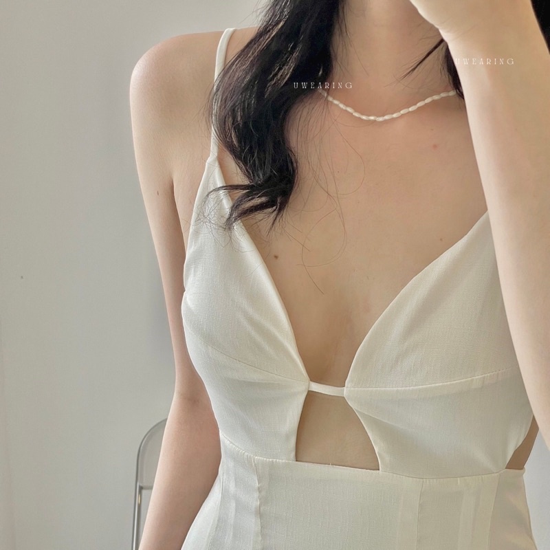 Vòng cổ hạt ngọc hình lúa màu kem phong cách thanh lịch nhẹ nhàng