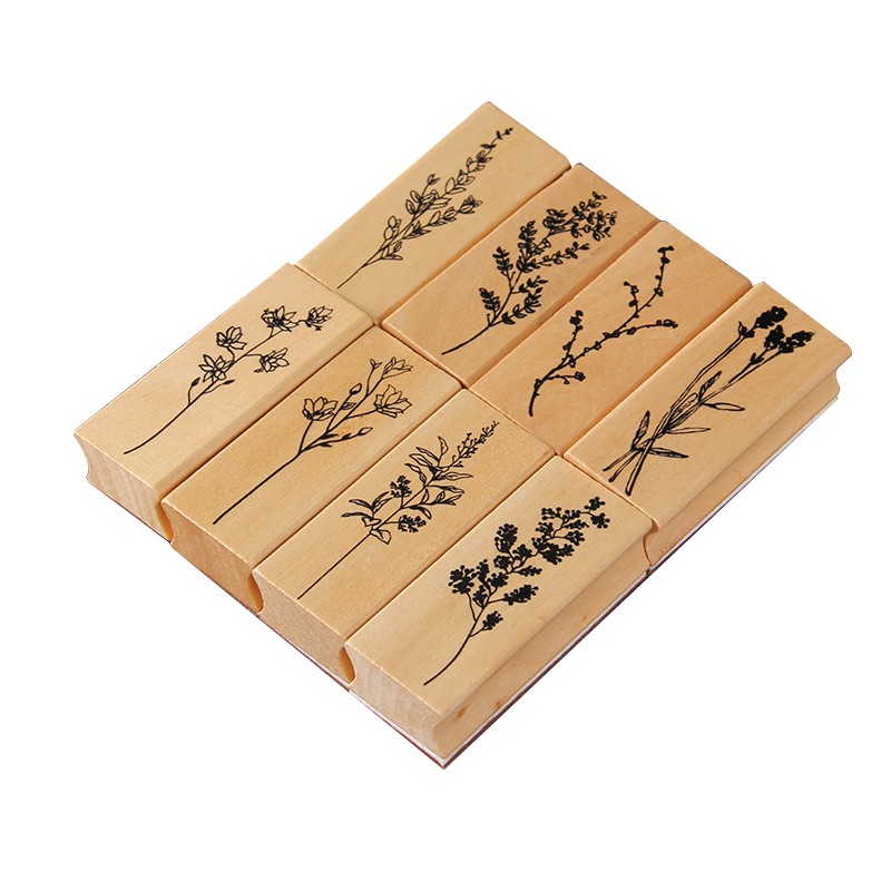 Con dấu gỗ in hình lá cây phong cách vintage độc đáo trang trí sổ tay DIY