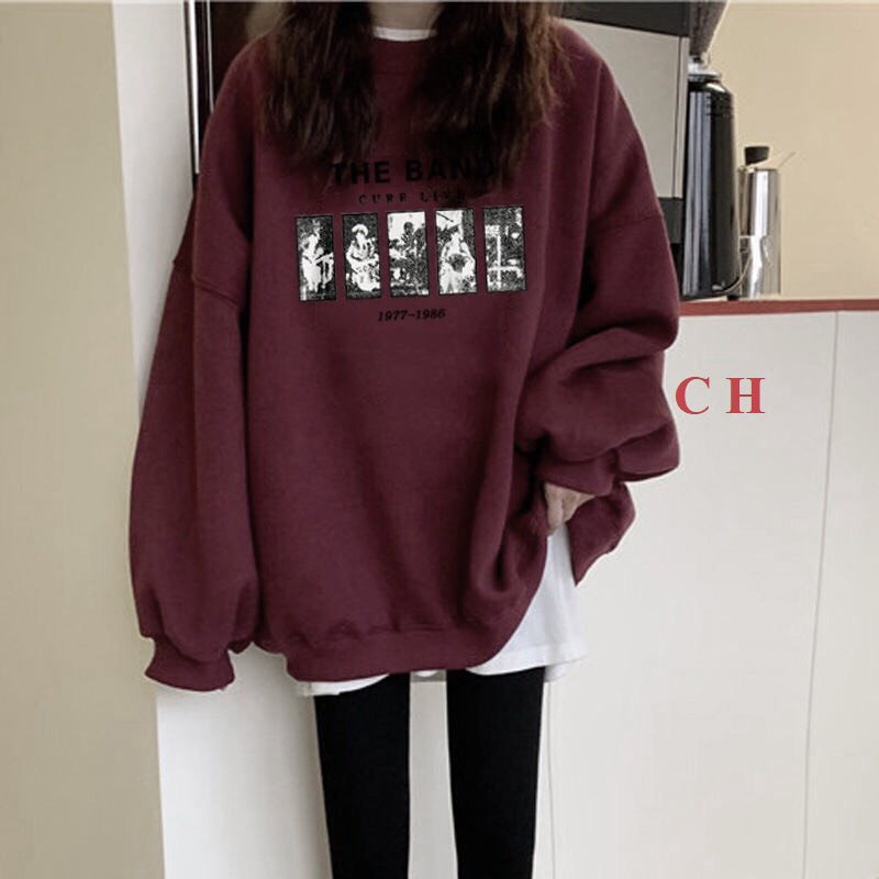 Áo Nỉ The Band Đỏ PEONYB Nữ [FREESHIP] 🌸 Sweater form rộng tay bồng, hoodie cổ tròn vintage cá tính Ulzzang 🌸 | BigBuy360 - bigbuy360.vn