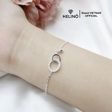 Lắc tay bạc nữ HELINO 2 vòng tròn đính đá, trang sức phụ kiện circle lấp lánh V04