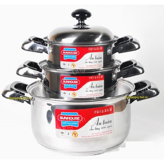 Bộ nồi 3 đáy sunhouse sh333 - dùng được bếp từ -kích thước 16,18,24 cm