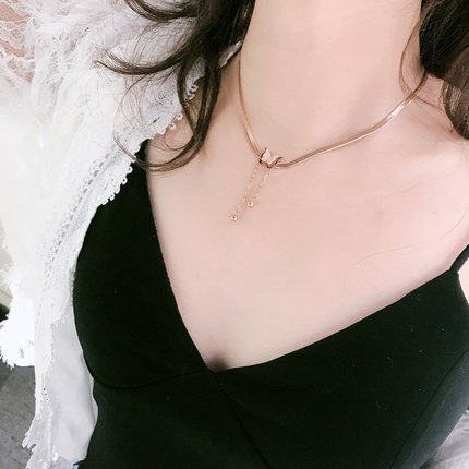 Mới Vòng cổ Mạ Vàng Hồng 18k Mặt Hình Bướm Dễ Thương Cho Nữ