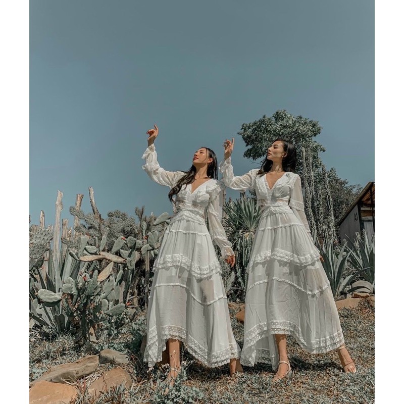 Đầm maxi trắng phối ren đan lưng [ FREESIZE DƯỚI 55KG] nhẹ nhàng nữ tính | BigBuy360 - bigbuy360.vn