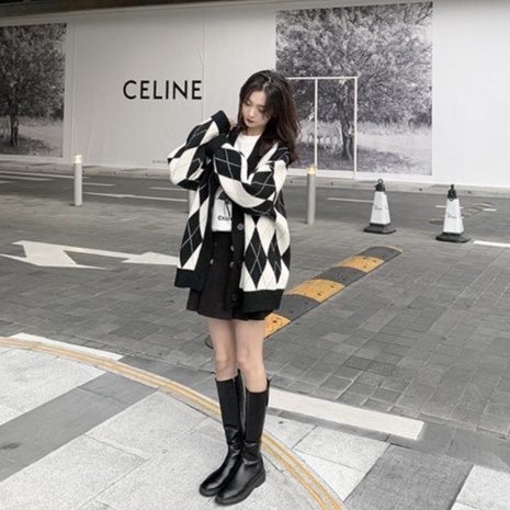 Áo khoác cardigan nữ quảng châu loại 1 dài tay chất len dày dặn phối màu đen trắng cực xinh
