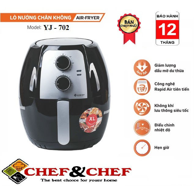 [Mã 252ELSALE hoàn 7% đơn 300K] NỒI CHIÊN KHÔNG DẦU CHEF&amp;CHEF 6.5L VÀ 7.7 L [BẢO HÀNH 12 THÁNG]