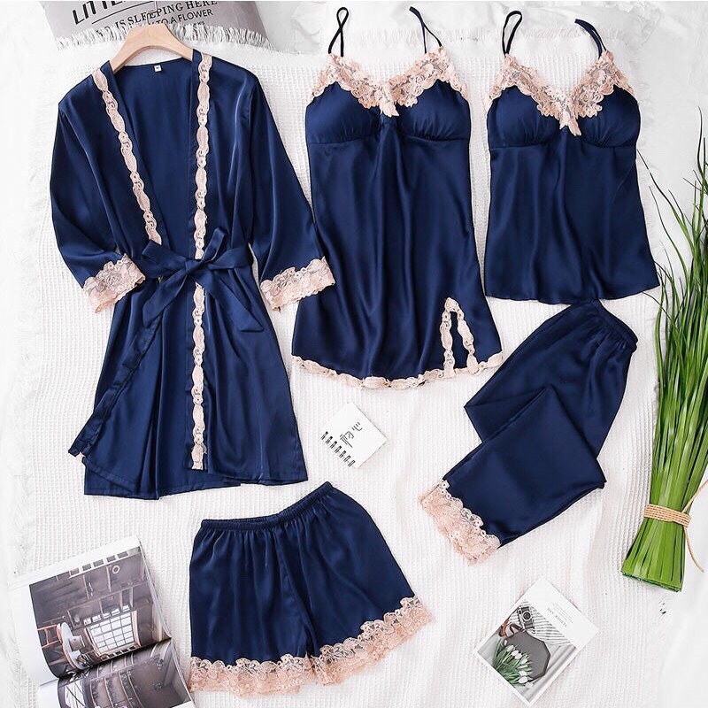 Set bộ ngủ lụa satin 5 in 1 nopi shop