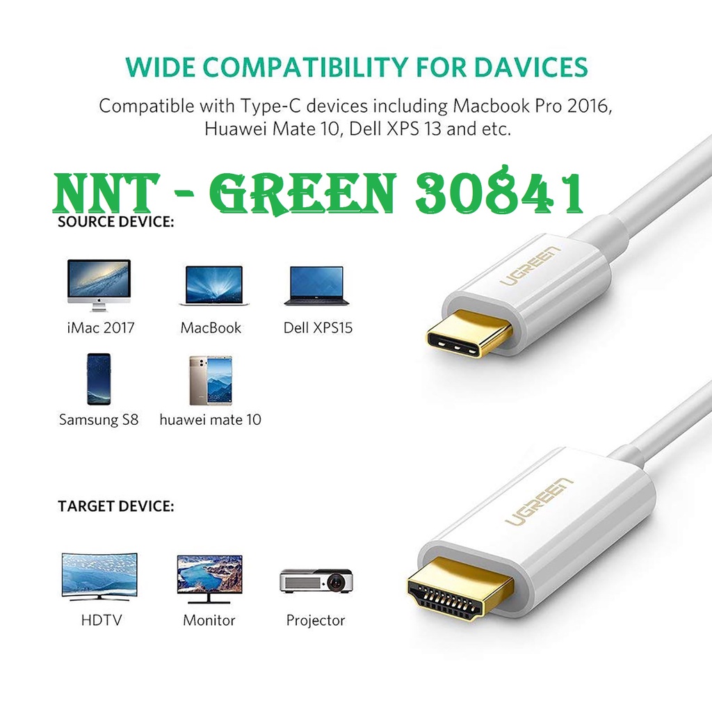 Cáp chuyển đổi USB Type-C to HDMI hỗ trợ 4K 60HZ, 3D dài 1,5m chính hãng Ugreen 30841 cao cấp
