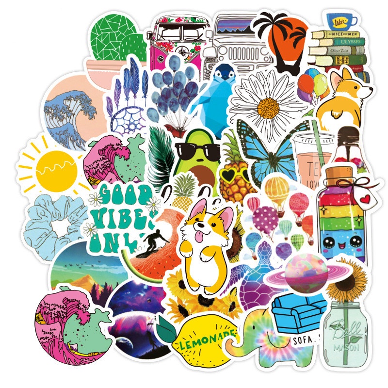 Bộ 50 Sticker Hoa Hướng Dương Chống Thấm Nước VSCO Dán Tủ Lạnh, Ván Trượt, Laptop