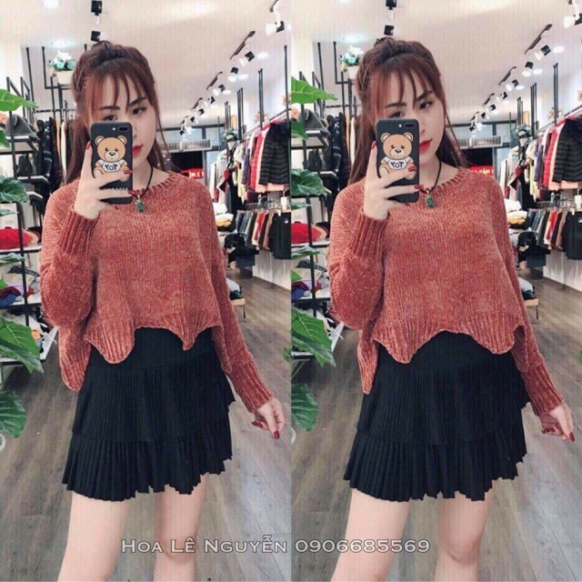 Áo len nhung croptop