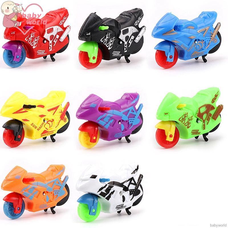 Đồ chơi xe mô tô nhựa kích thước 4.5*2.5*2cm tự động chạy khi kéo ra sau