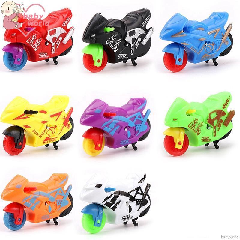 Đồ chơi xe mô tô nhựa kích thước 4.5*2.5*2cm tự động chạy khi kéo ra sau