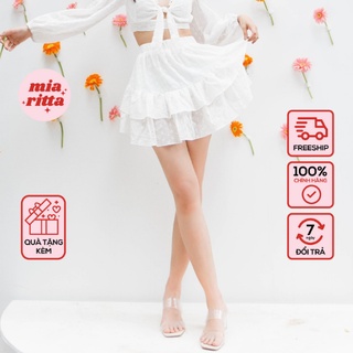 Chân váy thô hoa trắng 2 tầng chun eo Mia Ritta v995