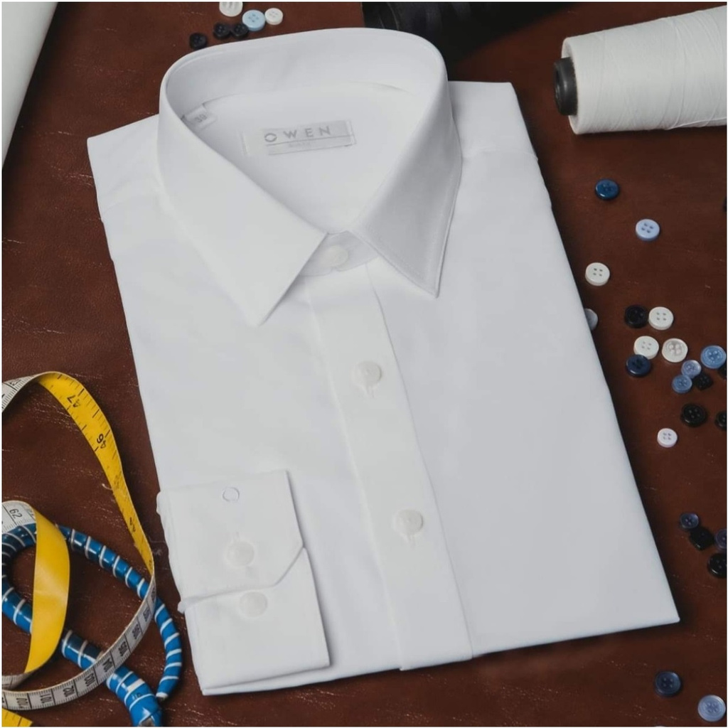 Áo Sơ Mi Trắng Nam Tay Dài Owen AS230318D somi công sở Vải Nano cap cấp mềm mát Dáng Slim Fit Ôm Vừa Không Túi Ngực