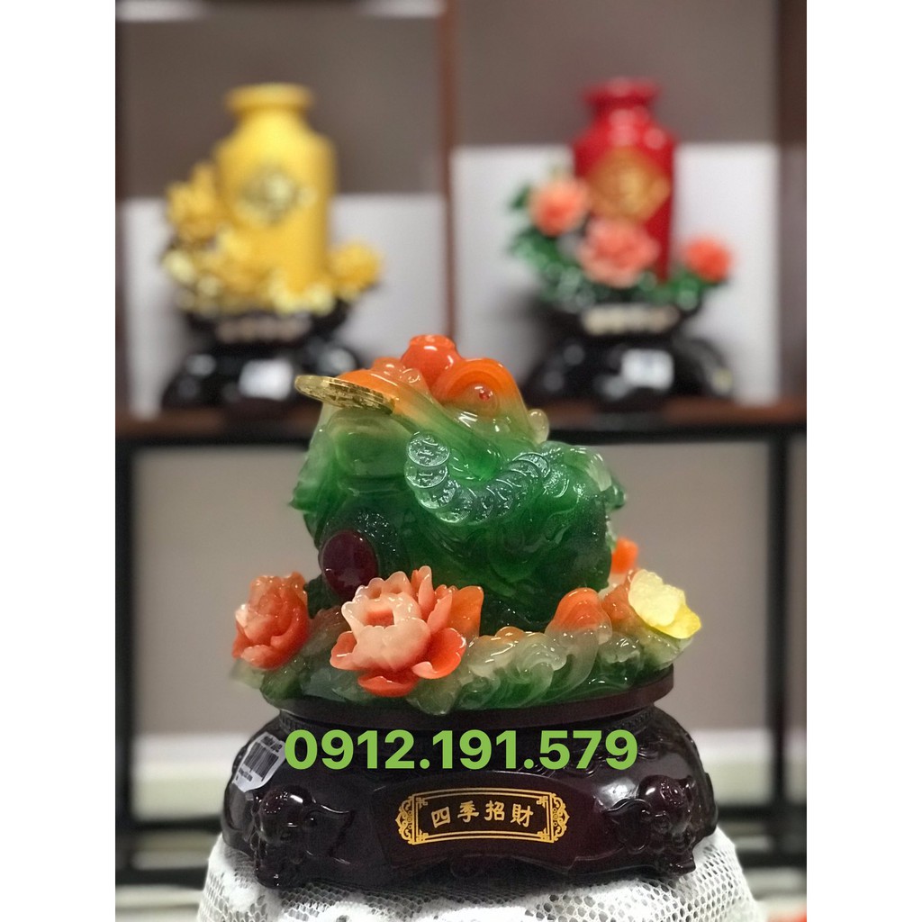 Tượng cóc ngậm tiền bằng bột đá cao cấp màu xanh kích thước 26x26x26cm #cocngamtien #thiemthu #tuongcoc #tuongbotda