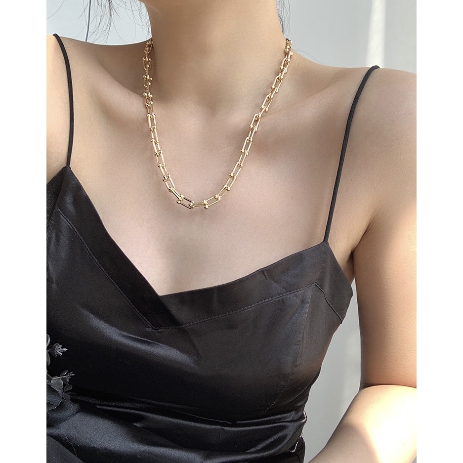 Vòng cổ thép titan mạ vàng 18k kiểu chữ U phong cách thời trang cổ điển