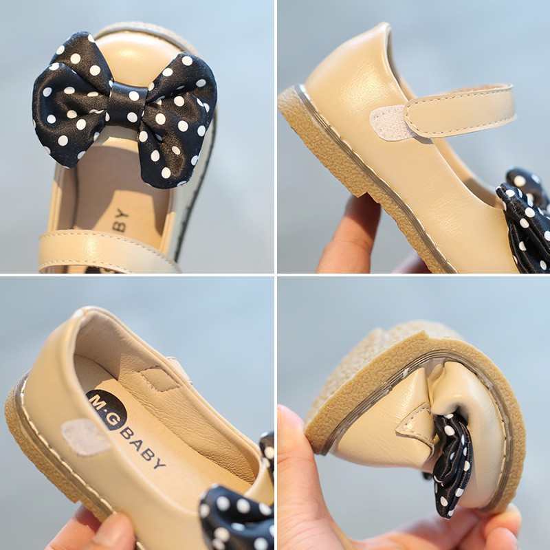 Giày Bé Gái - Giày búp bê gắn nơ da mềm phong cách Vitage Hàn Quốc có quai dán cho bé gái dễ thương M837