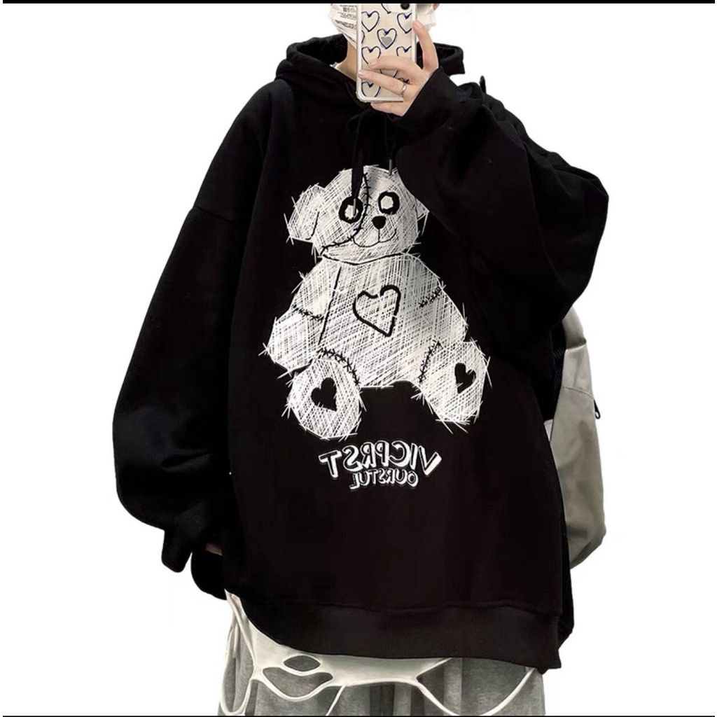 Áo khoác nỉ dây kéo form to y hình họa tiết con gấu cực đẹp thời trang , chất nỉ mặc siêu ấm KME FASHION