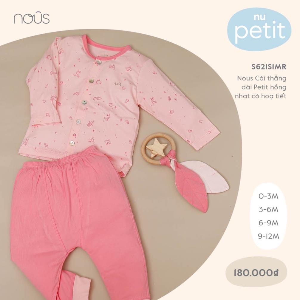 Bộ Quần Áo Cài Thẳng Dài Chất Liệu Petit Màu Hồng Nhạt Cao Cấp Có Họa Tiết Nous- Kháng Khuẩn Mềm( size 3-12M)