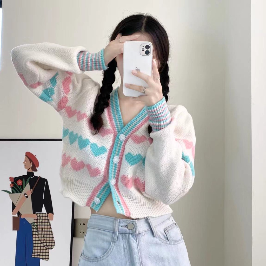 Áo cardigan dệt kim tay dài phong cách Hàn Quốc