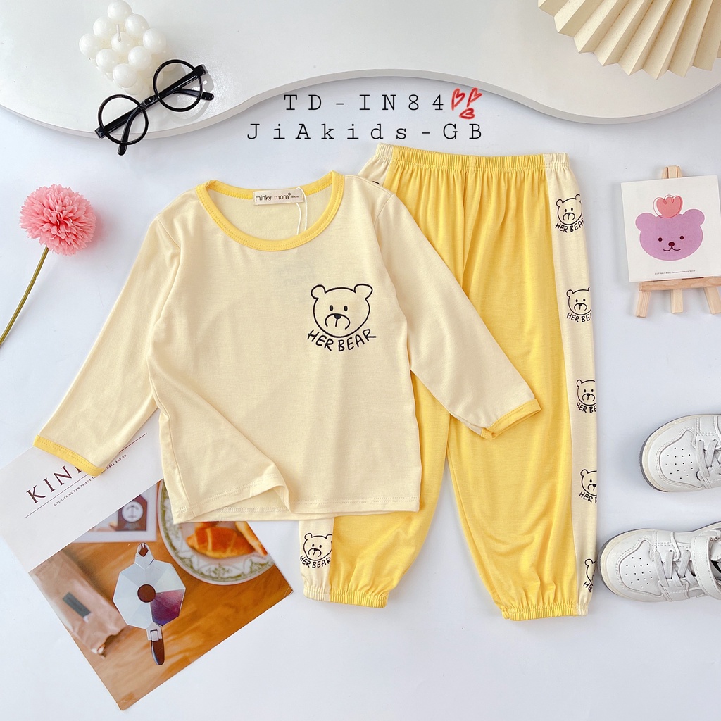 [Bé 8-28kg] Bộ dài tay Minky Mom Vải Thun Lạnh, Thiết Kế Áo Cổ Rộng Phối Quần Alibaba Cho Bé Trai, Gái 0-7 tuổi -TD-IN84