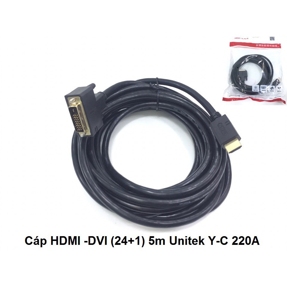 Cáp chuyển đổi từ máy tính cổng HDMI sang màn hình máy tính cổng DVI D 24-1 kim dài 1.5m YC 217A, 5m YC 220A