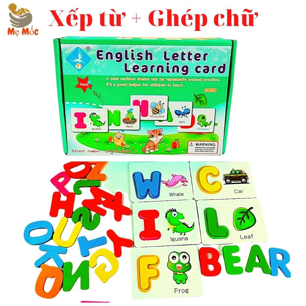 Thẻ Gỗ Ghép Chữ Cái Tiếng Anh-Đồ Chơi gỗ Xếp Hình Thông Minh-Flashcard Khắc Chữ Chìm Tặng 26 Chữ Cái Gỗ+Bút Thần Kỳ