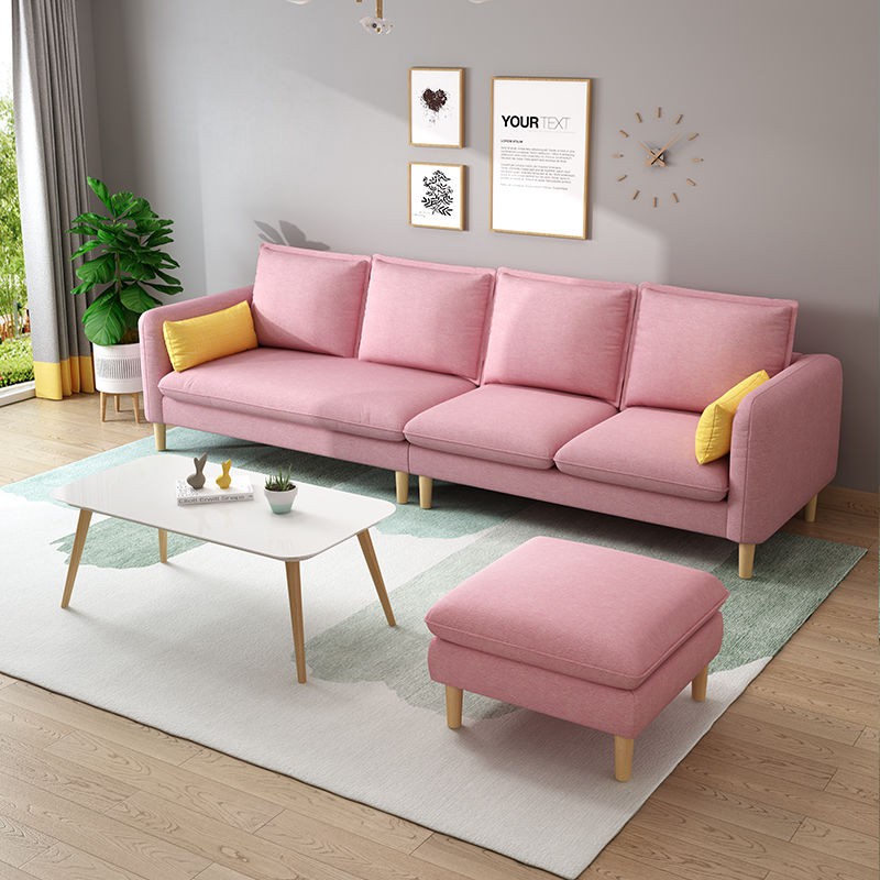 sofa phòng khách chung cư nhỏ vải thô gỗ hiện đại đơn giản cho nhiều người thuê phong cách Bắc Âu có thể giặt được