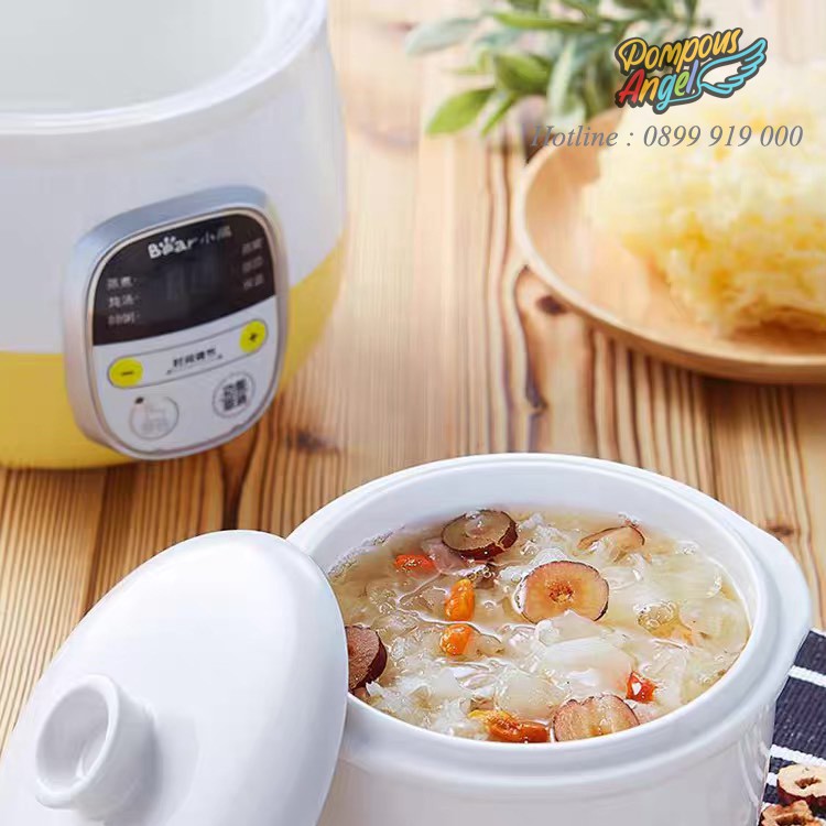 Nồi nấu chậm BEAR DDZ-B08C1 0.8L cho bé, hầm chậm nấu cháo cách thủy, ninh hấp đa năng, chưng yến, kho cá