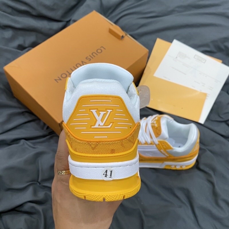 GIÀY LV TRAINER SNEAKER WHITE YELLOW TRẮNG VÀNG DA THẬT SC