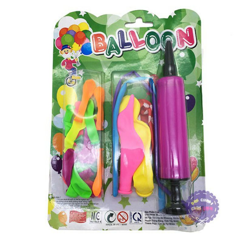 《 HCM 》Vỉ đồ chơi ống bơm & bong bóng Balloon bằng nhựa - ĐỒ CHƠI CHỢ LỚN