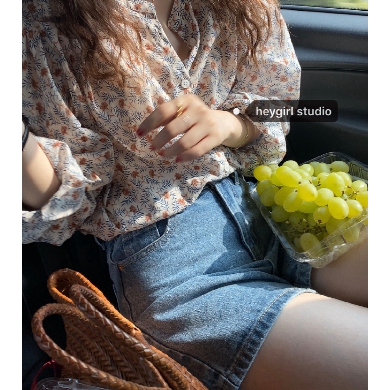 SUXI Áo Sơ Mi Tay Dài Họa Tiết Hoa Thời Trang Hàn Quốc Cho Nữ