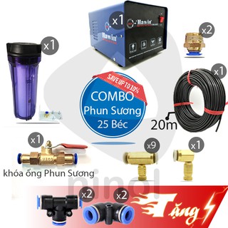 Trọn bộ phun sương lám mát, tưới lan 15, 20, 25 béc Hawin FOG-2807