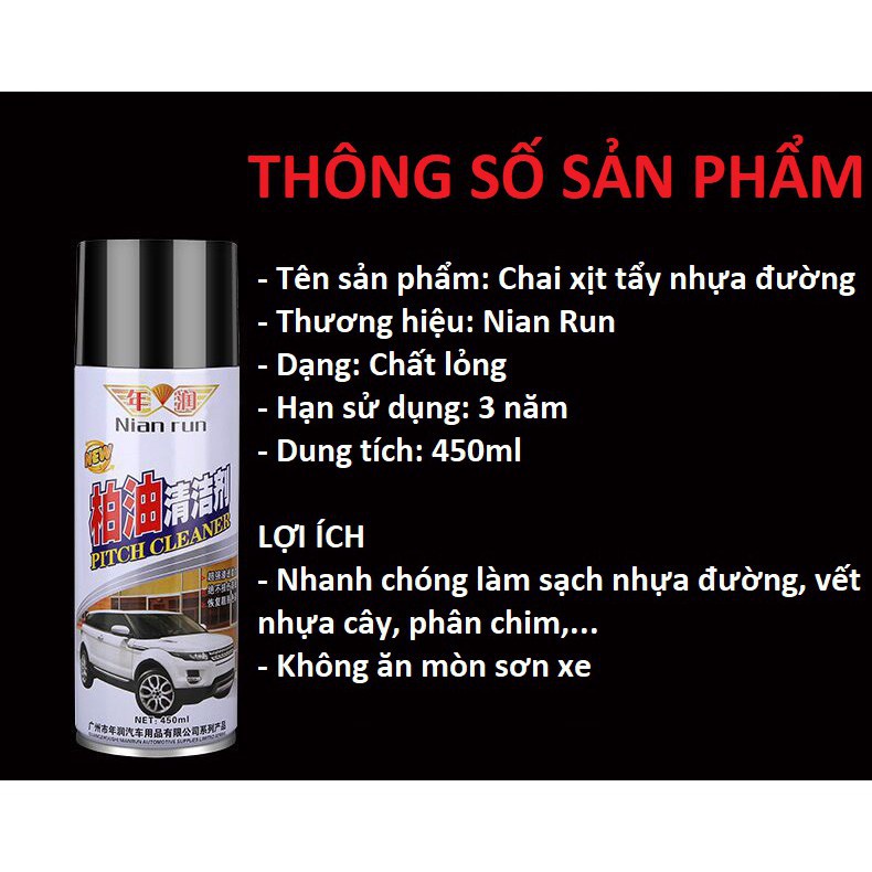 Chai xịt tẩy rửa đa năng Nian run dành cho xe ô tô, xe máy dung tích 450ml