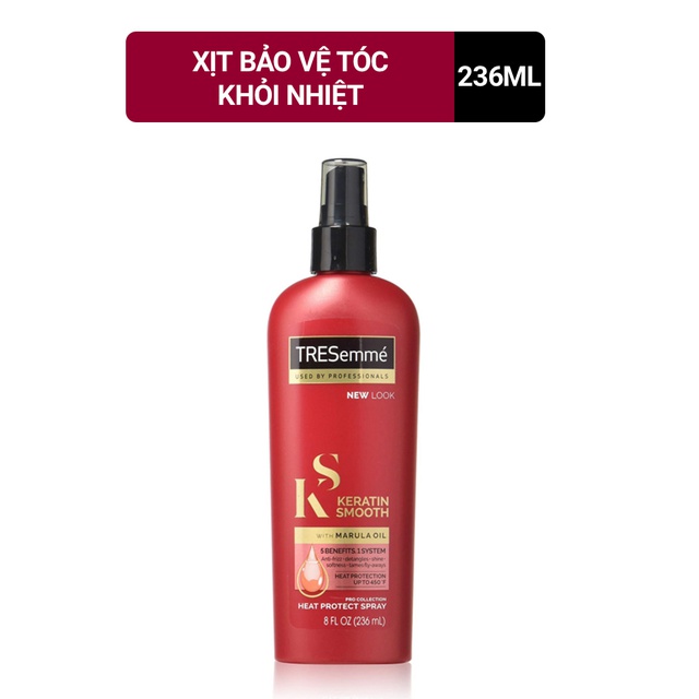 Xịt bảo vệ TRESEMME Keratin Smooth dưỡng tóc tạo kiểu Dầu Dưỡng Tóc Marula &amp; Keratin Bảo Vệ Tóc Khỏi Nhiệt Độ Cao 236ml
