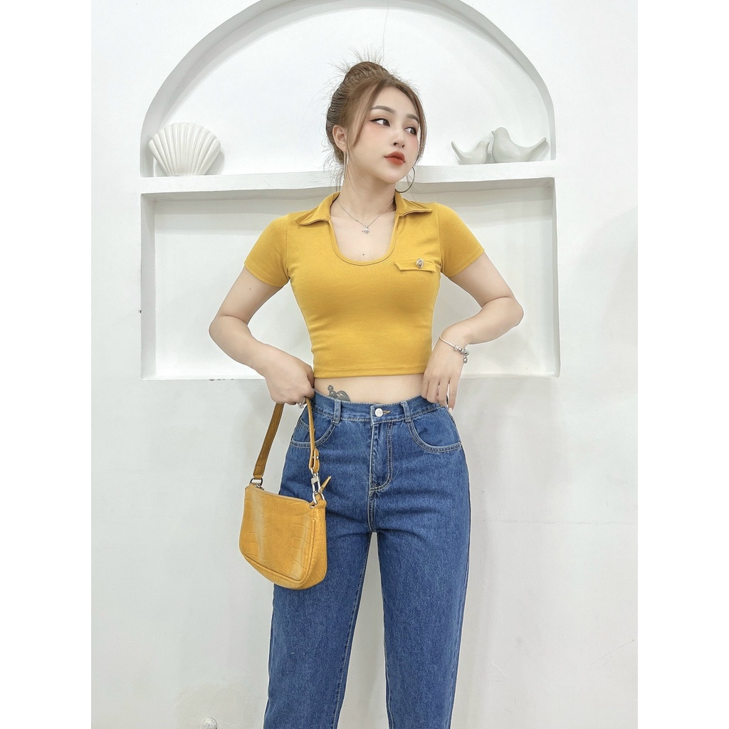 Quần jeans baggy ống suông nữ CRAZYTEEN lưng cao cá tính K0302