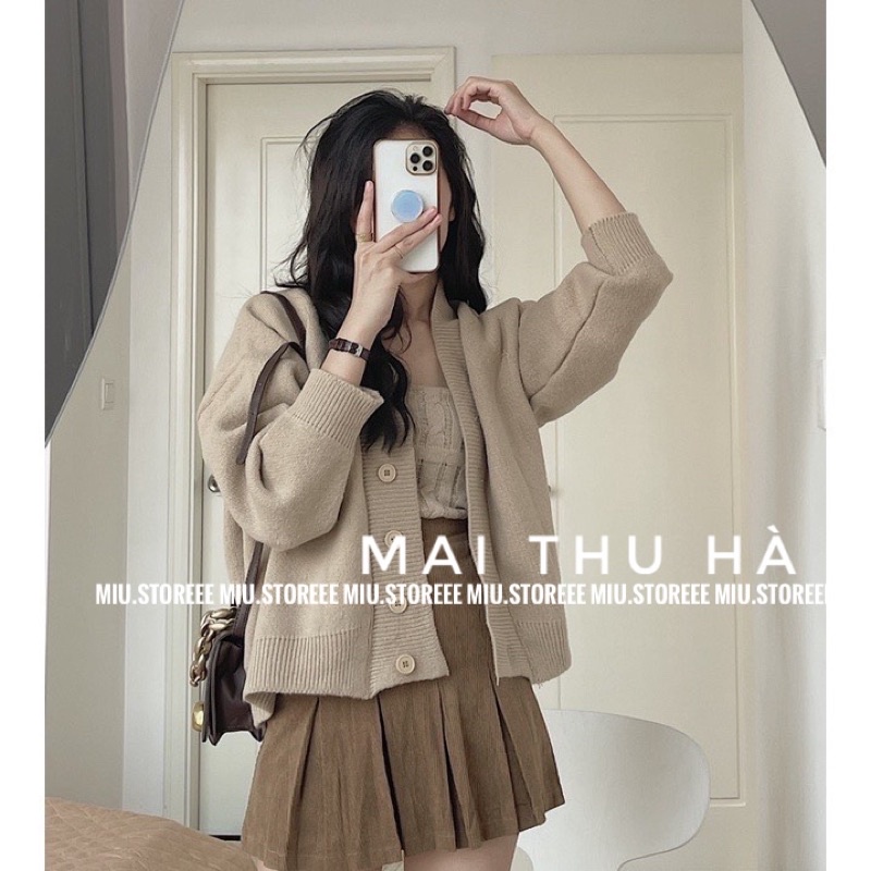 SET LEN THỪNG ÁO HAI DÂY KÈM ÁO KHOÁC LEN CARDIGAN SLTAHD