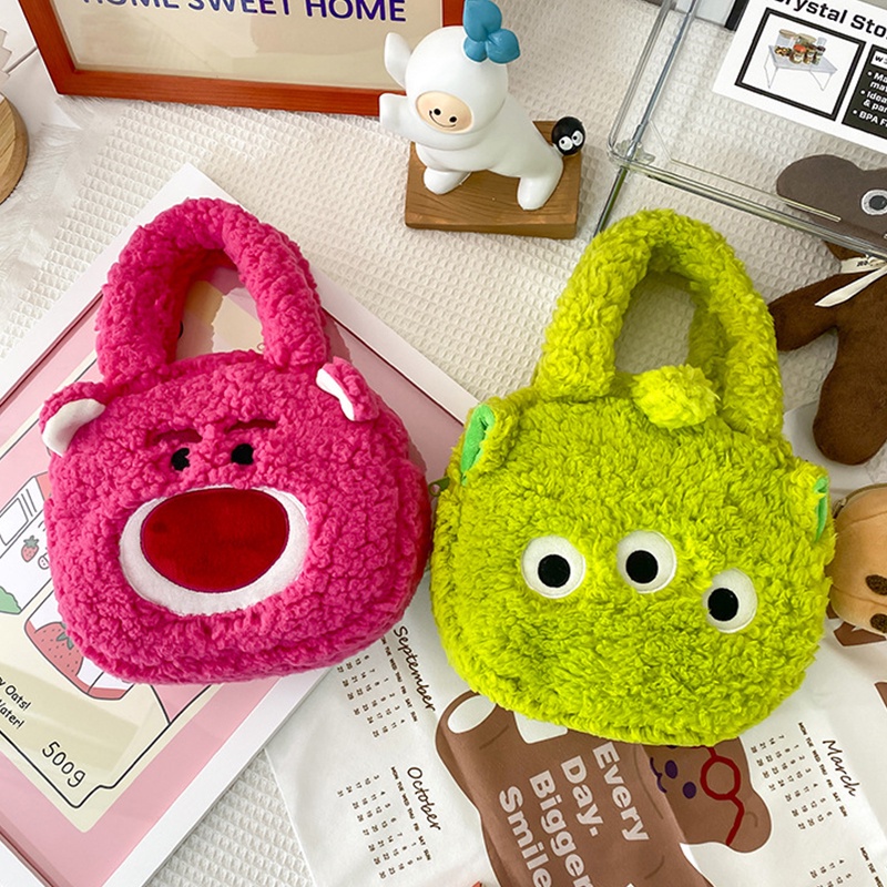 Túi Xách Tay Cỡ Lớn Bằng Len Cừu In Hình Hoạt Hình Dành Cho Trẻ Nhỏ