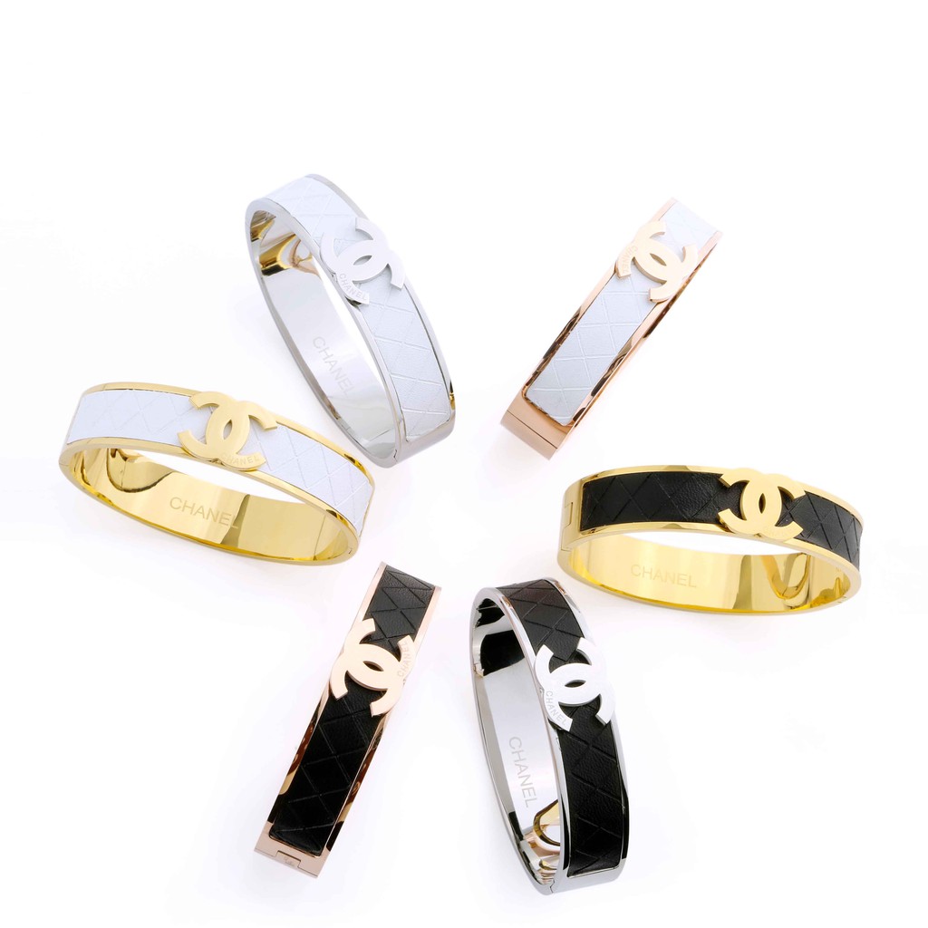 Vòng Tay Da Phối Thép Không Gỉ Mạ Vàng 18k Phong Cách Retro