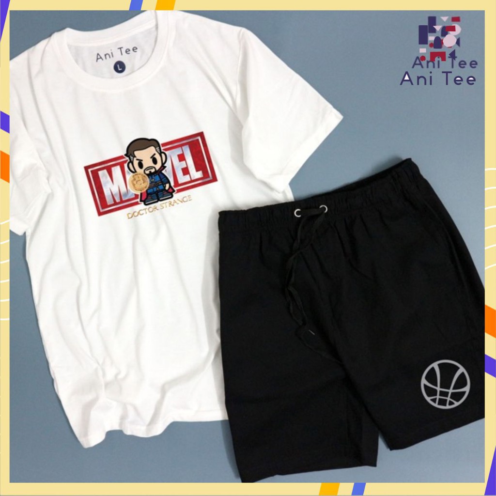 [UNISEX] COMBO ÁO THUN COTTON +SHORT KAKI HOẠT HỌA DOCTOR STRANGE IN PHẢN QUANG