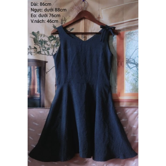 Đầm xoè voan korea Linda đính nơ hoạ tiết chấm bi vintage