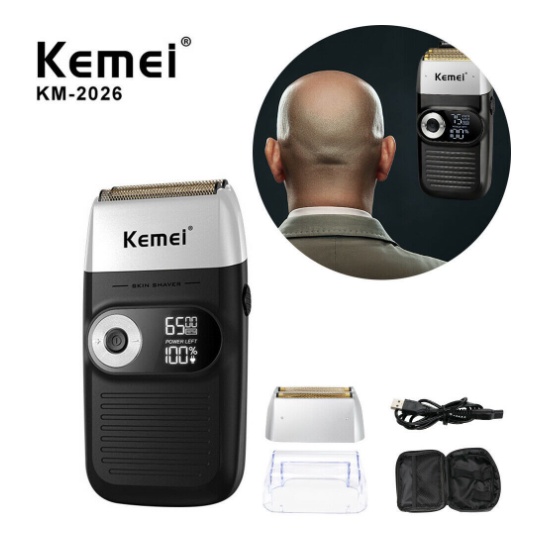 Máy Cạo Râu Khô Đa Năng Lưỡi Kép 3 Mức Tốc Độ Kemei KM-2026 Màn Hình LCD, Sạc Pin, Chính Hãng