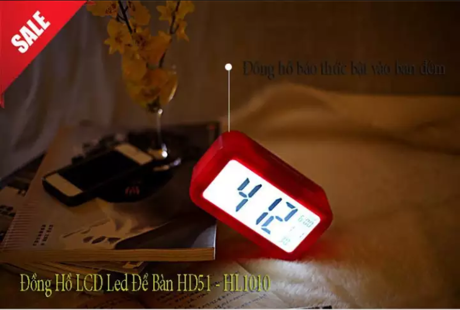 Đồng Hồ LCD Led Để Bàn HD51 - HL1010. Đồng hồ đa chức năng màn hình LCD hiển thị thời gian, báo thức, lịch và nhiệt kế.