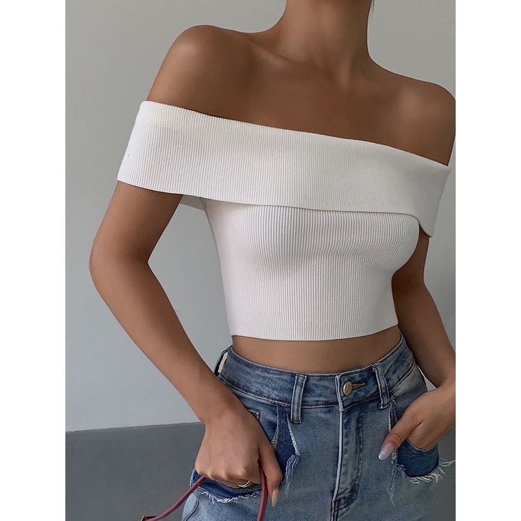 ℡☇Áo Thun Tay Ngắn Lệch Vai Màu Trắng Phong Cách Âu Mỹ Thời Trang Mùa Hè Mới 2022 Dành Cho Bạn Nữ