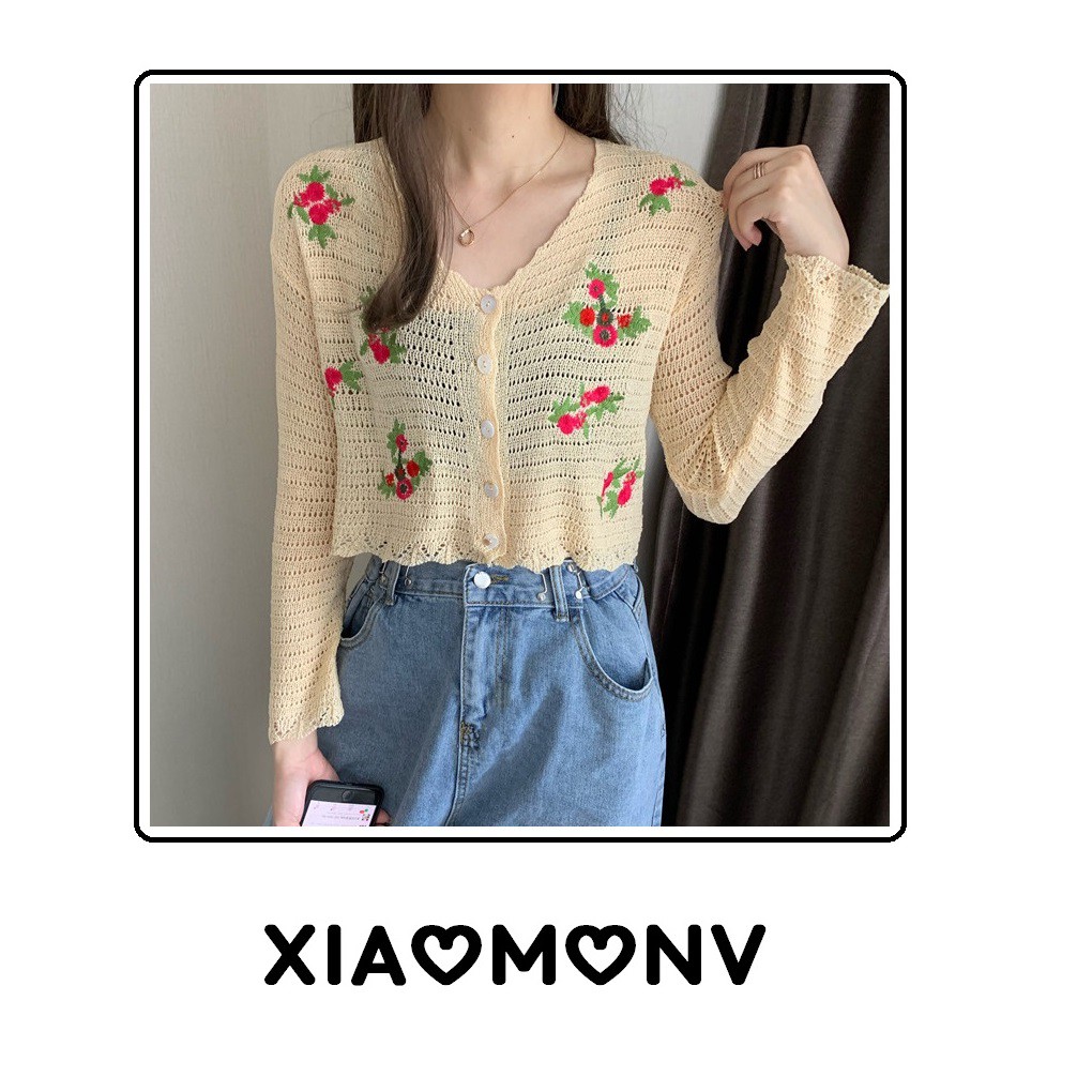 Áo Khoác Cardigan Cổ Chữ V Thêu Họa Tiết Xinh Xắn Theo Phong Cách Hàn Quốc | BigBuy360 - bigbuy360.vn