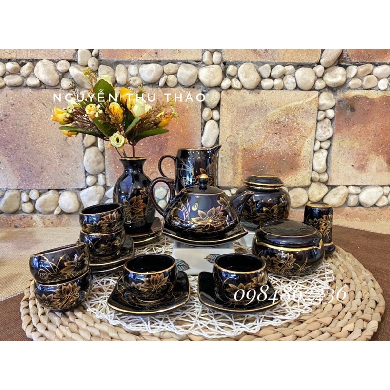 Bộ ấm chén vẽ cảnh vàng kim Bát Tràng - Bộ ấm trà đẹp