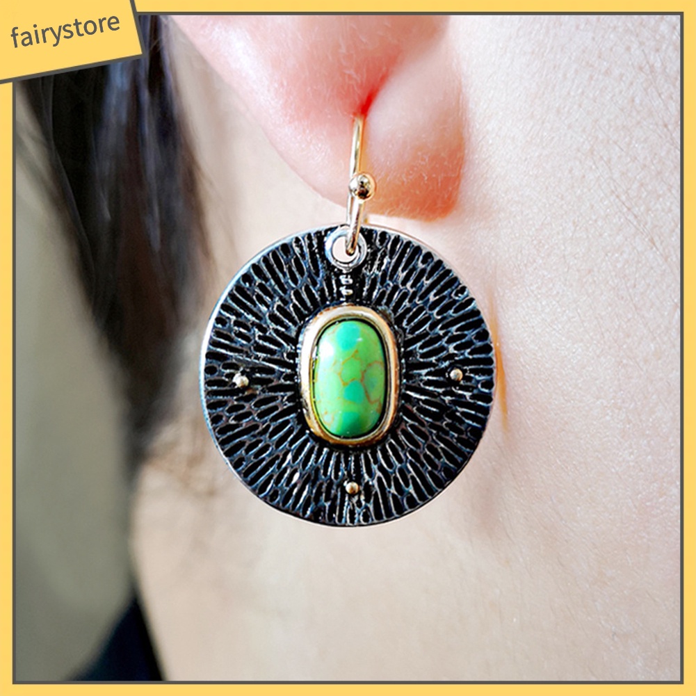 Khuyên tai bằng hợp kim đính đá giả màu xanh ngọc xinh xắn thời trang cho nữ