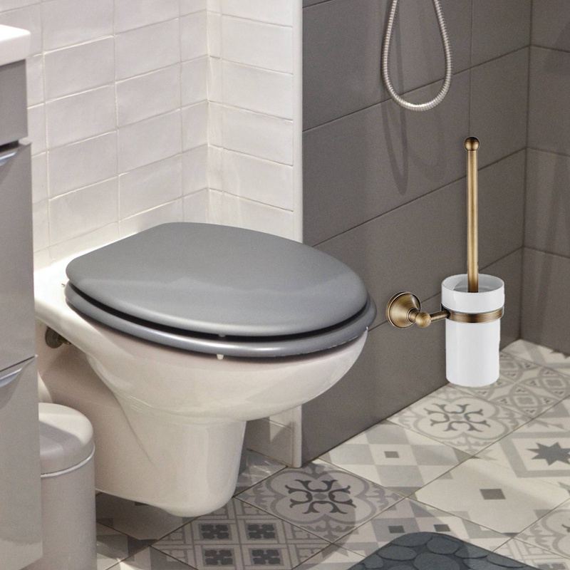 Bộ Giá Đỡ Bàn Chải Vệ Sinh Toilet Bằng Đồng Thau Kèm Cốc Sứ Tiện Dụng