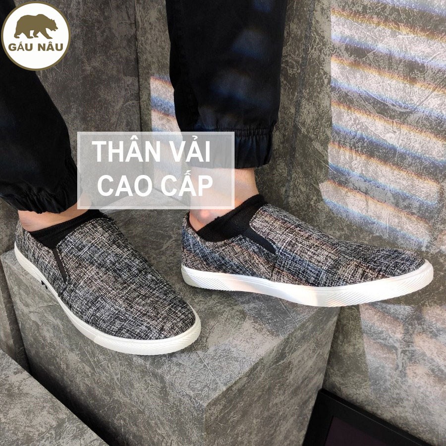 Giày lười nam thân vải siêu tốt đế chống trượt thơi trang GN216 Gấu nâu