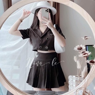 Set vest cúc crop top kèm chân váy