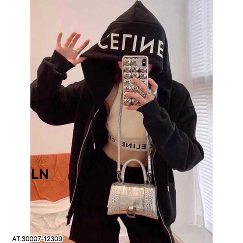 Áo khoác nỉ chữ CELI mũ 2 lớp TH6